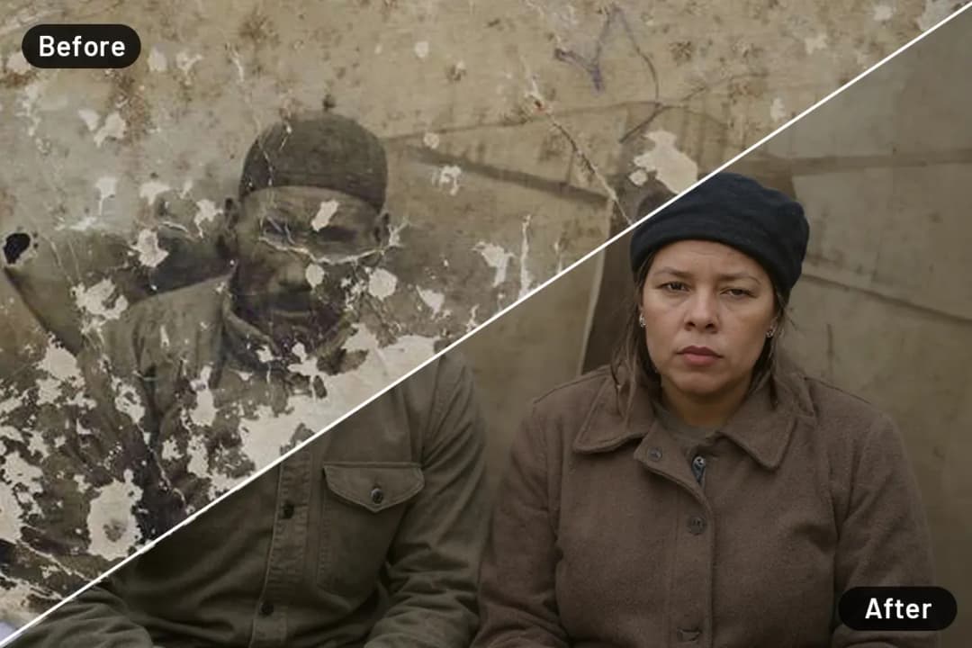 Before and after example showing how to restore old images