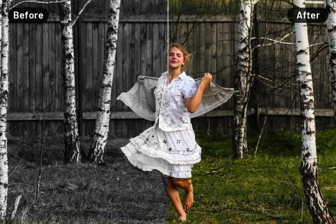 Black and white image colorization example